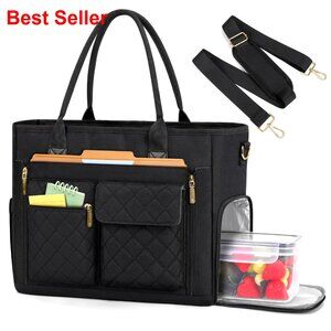 Insulated Lunch Tote Bag with 15.6" Laptop Compartment, Water-Resistant Work Bag